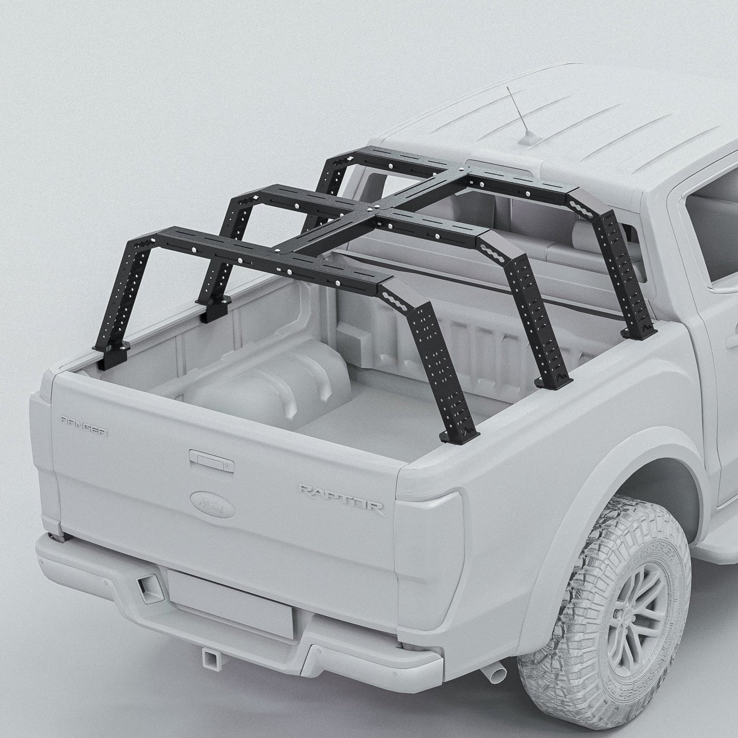 Rendering of DOT bed rack on Ford Ranger Raptor